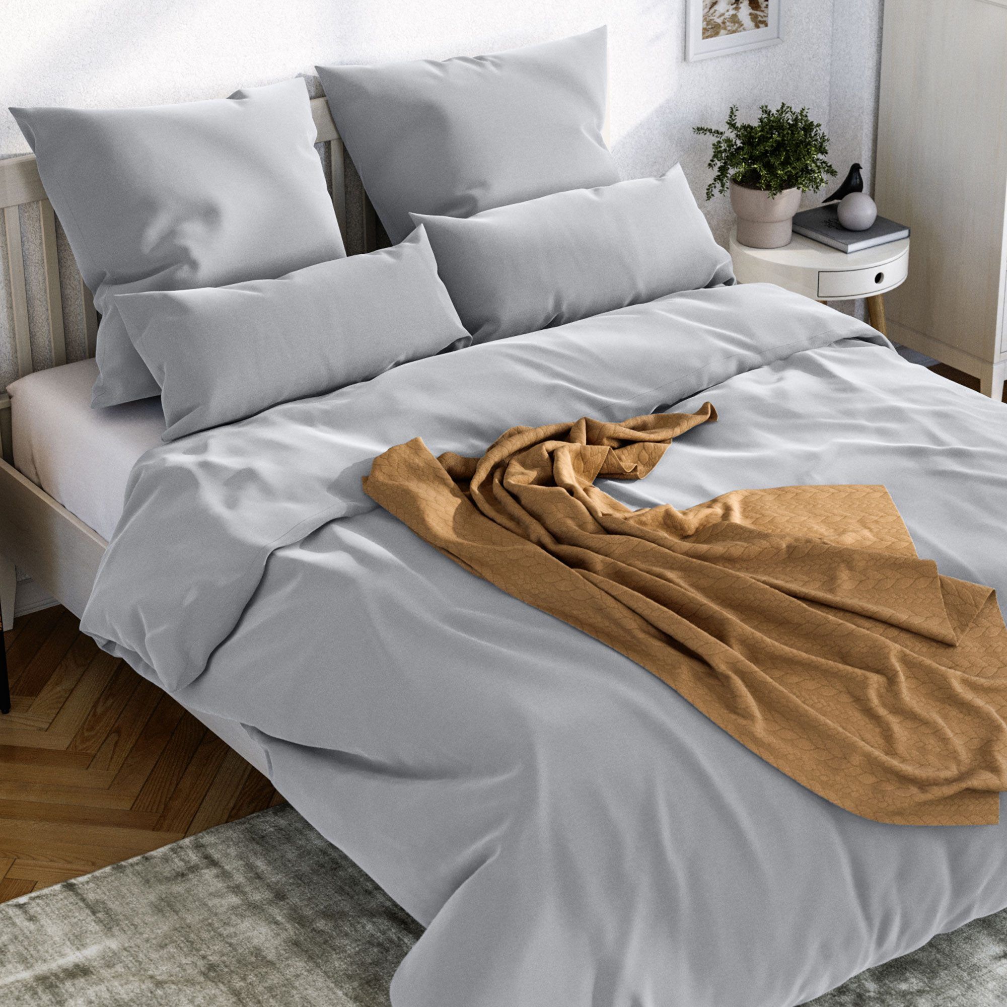 Bettwäsche WOLKENFELD "Mako-Satin Baumwollsatin Sommerbettwäsche", grau (hellgrau), B/L: 135cm x 200cm, 1 Stk., 1 Stk., Mako-Satin, B/L: 80cm x 80cm, 2 Stk., Mako-Satin, Obermaterial: 100% Baumwolle, Bettwäsche, Bettwäsche, 135x200 cm, 155x220, 200x200 & 