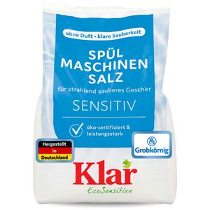Klar Spülmaschinensalz EcoSensitive, reines Siedesalz, Bio, gegen Kalk und Wasserflecken, Wasserenthärter, Beutel, 2 kg
