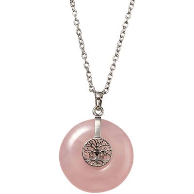 Kette mit Anhänger FIRETTI "Schmuck Geschenk Halsschmuck Halskette Ankerkette Lebensbaum Edelstein", bunt (silberfarben, rosa), Halsketten, Damen, Edelstahl, L: 60 B: 2mm, Made in Germany - mit Edelstein, B:2mm