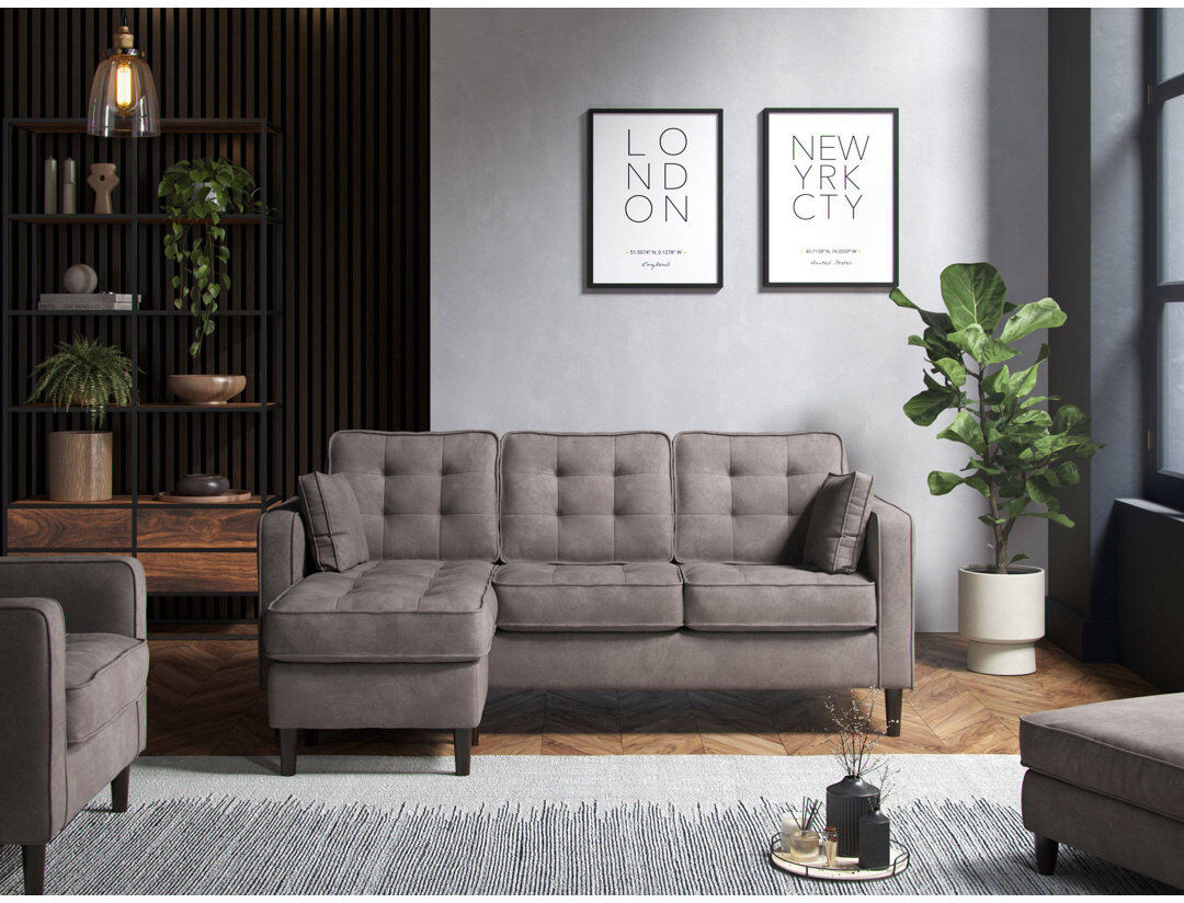 17 Stories Arlo 3 Seater Modular Corner Sofa Pewter 82cm H X 182cm W X 85cm D