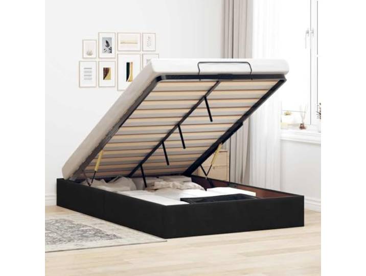 KFPOERTFGD Ottoman-Bett 120x200 cm Schwarz, Bettrahmen mit Stauraum und hydraulischem Hebemechanismus, Samt Einzelbett ohne Matratze