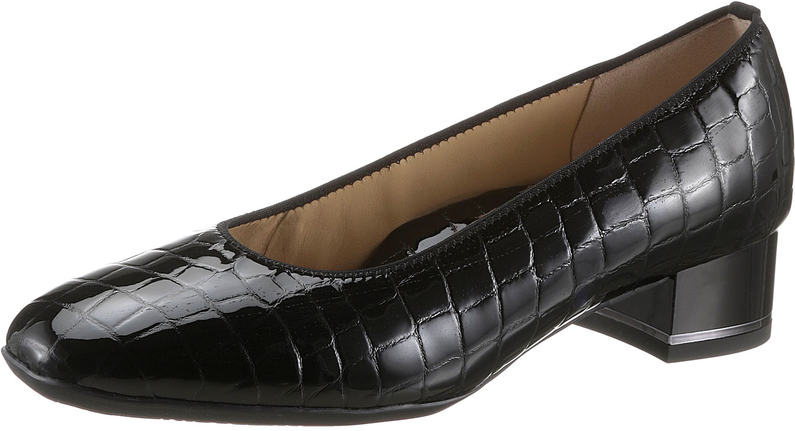 Pumps ARA "GRAZ", Damen, Gr. 8 (42), Leder, schwarz, Lackleder, Reptilienprägung, glänzend, Schuhe Pumps, Abendschuh, Festtagsschuh, Blockabsatz, mit Reptilprägung, Topseller