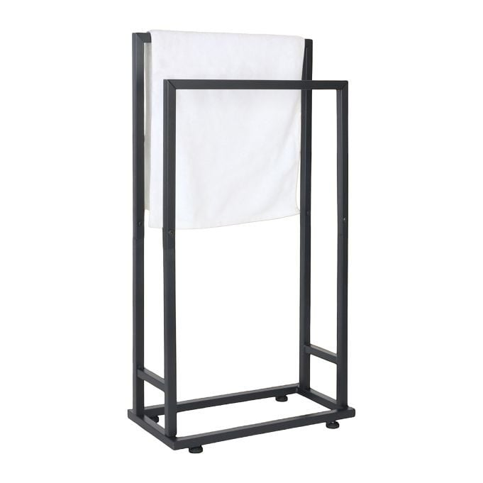 Relaxdays Handdoekrek staand met 2 stangen, zwart, H x B x D: 77 x 41 x 21 cm