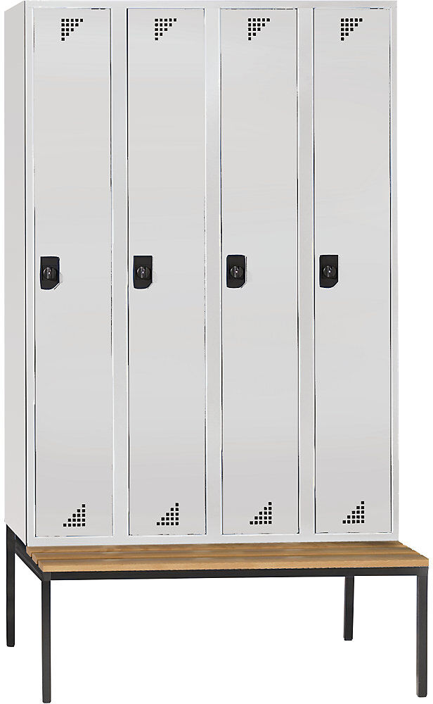 Spind Bremen Sitzbank, 4 Abteile, Türen lichtgrau, Breite 1200 mm eurokraft pro