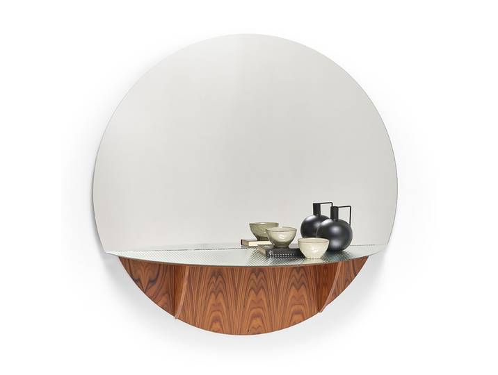 MOGG miroir mural ronde BRAME avec étagère (Canette - Verre et Palissandre de Santos)