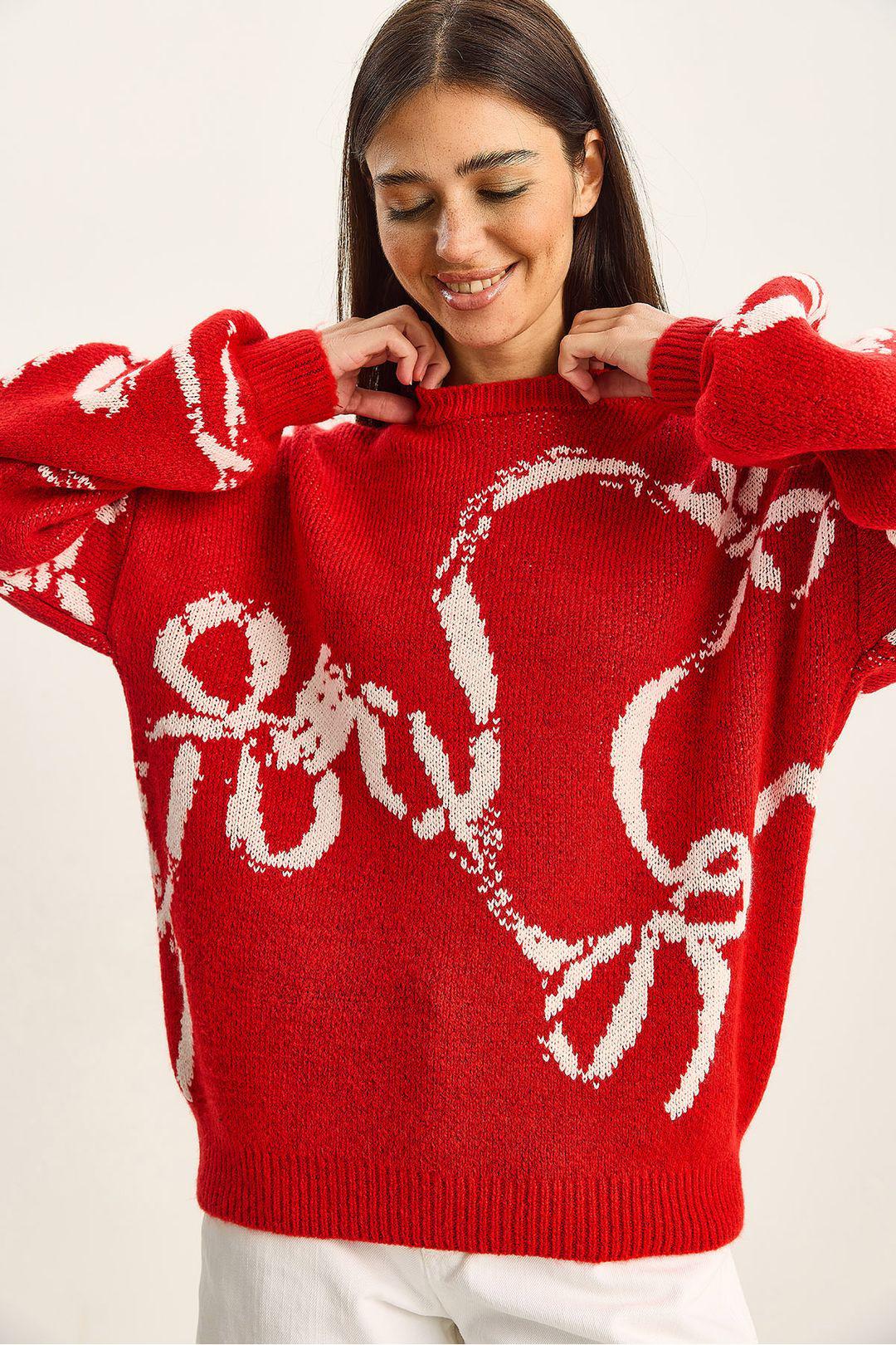 Over-sized Crew Neck Geprinte Gebreide Trui