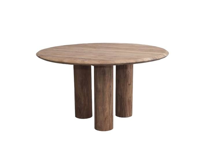 Table ronde avec pieds en teck recyclé