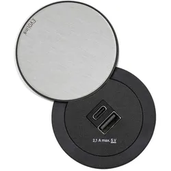 Evoline One USB-Charger A/C mit Deckel schwarz, Edelstahleinleger (3 m), USB Kabel