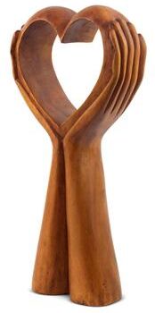 G6 Collection "12"" Wooden Handmade Abstract Sculpture Statue Handcrafted ""Heart in Hand"" Gift Home Decor Figurine Accent Artwork Hand Carved"