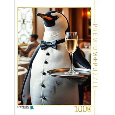 CALVENDO Puzzle Pinguin serviert stilvoll | 1000 Teile Lege-Größe 64x48cm Foto-Puzzle für glückliche Stunden