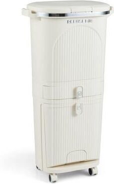 Costway 11 Gallon 3-Layer Kitchen Trash Can with Lid and 2 Removable Buckets-Beige