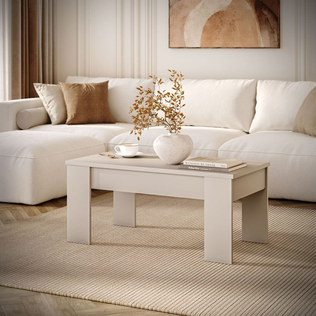 Ebern Designs Helenmae Height-Adjustable Coffee Table with Storage Cashmere 45cm H X 100cm W X 50cm D