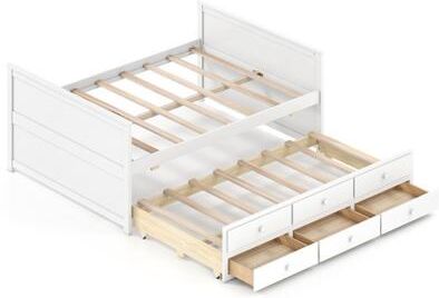 Costway Full Size Bed Frame with Twin Trundle and 3 Storage Drawers for Teens Adults-White