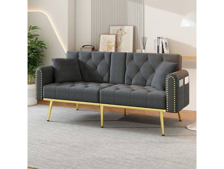 Abrihome Canapé-Lit 2 Places Inclinable 3 Positions avec Porte-Gobelets – Gris