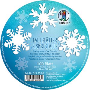 Ursus Faltblätter 3117500, Eiskristalle, Ø 12cm rund, 130g/m², weiß, 100 Blatt