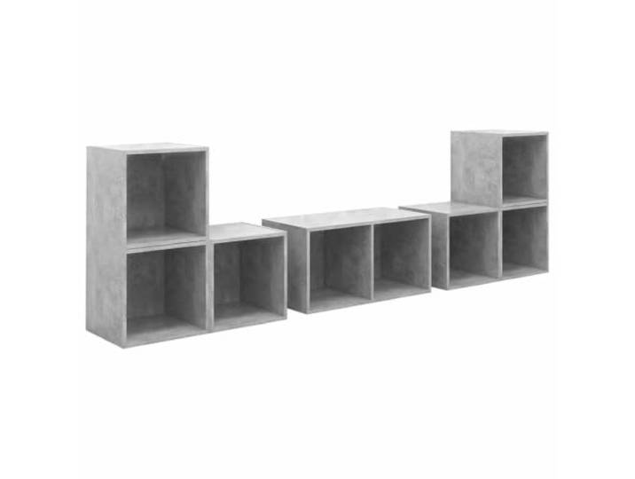 Roanoer 6-TLG. TV-Schrank-Set Betongrau Holzwerkstoff Wohnzimmer Lowboard Flexibles 6-teiliges Möbel-Set in Beton-Optik für Wohnzimmer & Schlafzimmer, horizontal oder vertikal platzierbar.