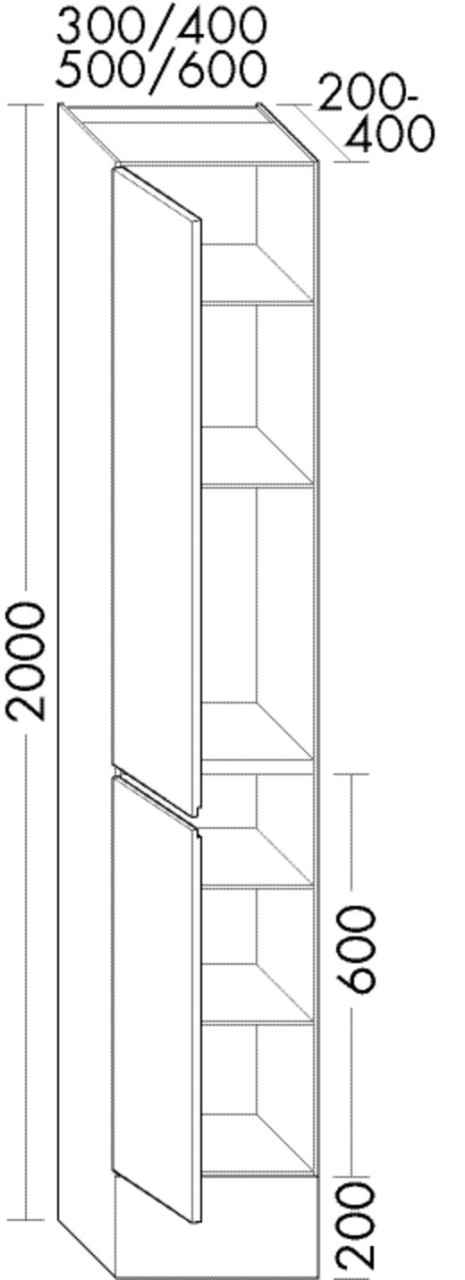 Burgbad Hochschrank rc40 2000x600x200 Trend- oder RAL-Farbe HGL, HSMB060LF4533 HSMB060LF4533