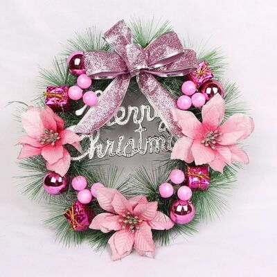 Inspire Essentials Pink Christmas Pine Wreath Door Hanging Holiday Decoration pink