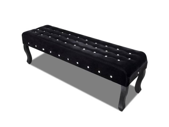 Zoe26671 Banc de table de séjour - Banc noir Tissu velours avec boutons en cristal