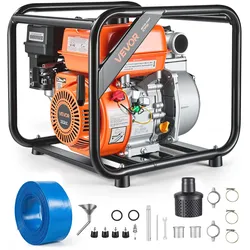 VEVOR Benzin Wasserpumpe 29,87 m Förderhöhe, Schmutzwasserpumpe 7 PS, Tragbare Motorpumpe, Benzinmotor mit 762 cm Auslassschlauch, Gusseisenlaufrad, Gartenpumpe für Bewässerung, Teiche & Pools