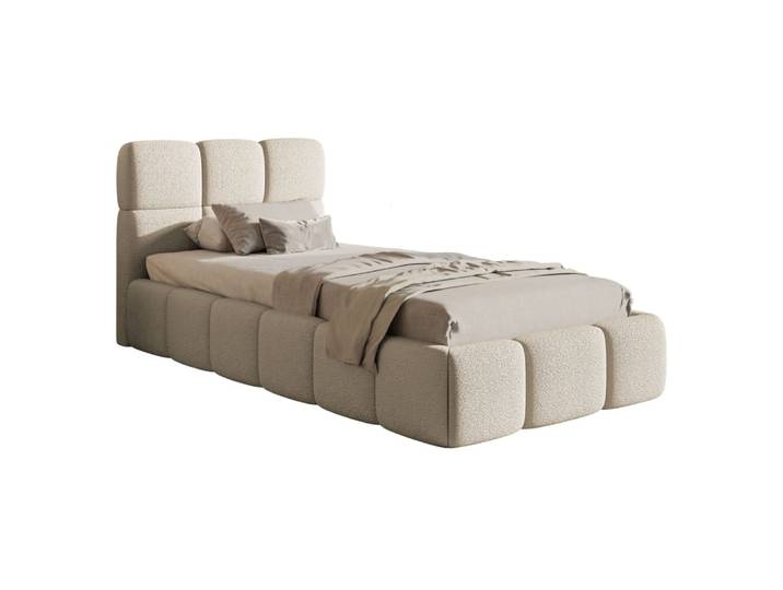 Lit rembourré 90x200, bouclé beige clair