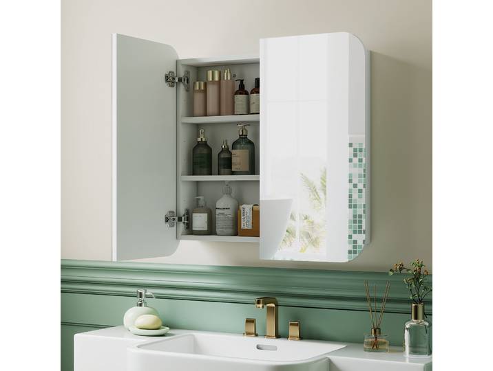 HOMCOM Armoire Murale Salle de Bain avec Miroir Blanc 68x13x66cm
