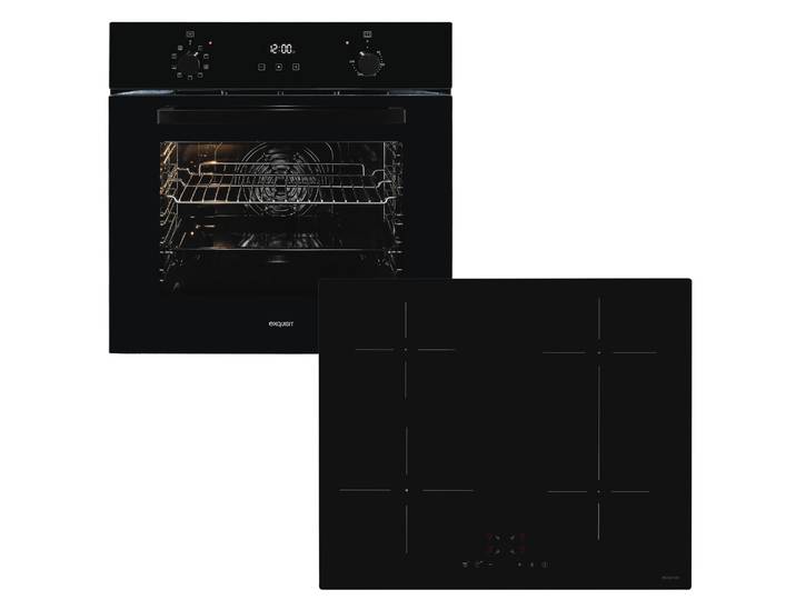EXQUISIT Backofen-Set BAKO KomfortPlus-In schwarz , Energieeffizienz: A, schwarz, Herdsets, Schokolade schmelzen o. Pommes frittieren - mühelos mit Induktionsfeld, Backofen-Set