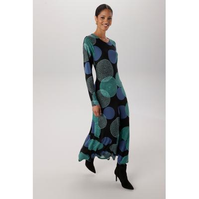 Maxikleid ANISTON SELECTED, Damen, Gr. 38, N-Gr, bunt (marine, türkis, schwarz), Jersey, Obermaterial: 95% Viskose, 5% Elasthan, bedruckt, gemustert, figurumspielend knöchelfrei, Rundhals, Kleider Maxikleid, mit etwas weiter schwingendem Rockteil -...