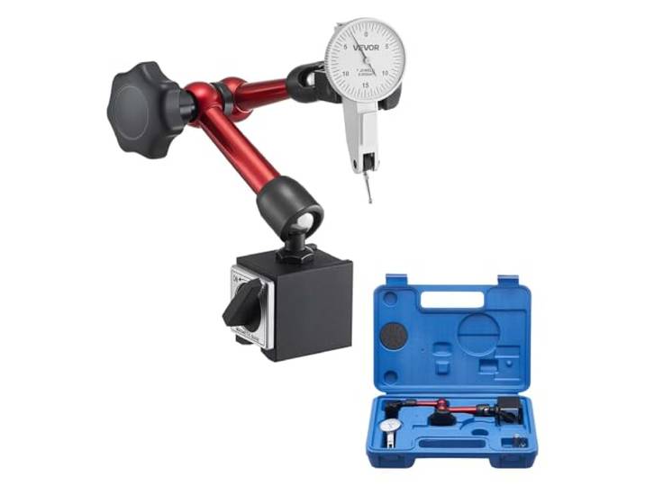 VEVOR Indicateur de test à cadran avec base magnétique universelle et étui de rangement\, comparateur à cadran\, précision 0\,01 mm\, plage de 0 à 0\,76 mm\, poignée à microbilles\, pour usinage industriel