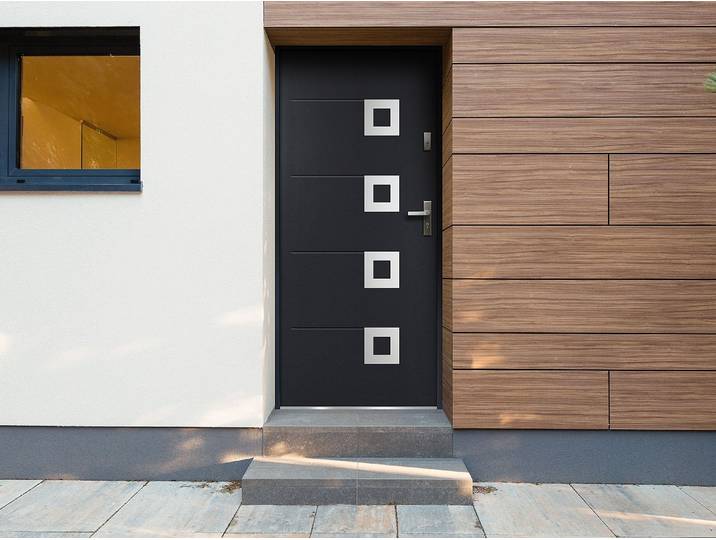 Eingangstür aus Stahl mit Edelstahl H207 x B100 cm anthrazit - Stärke 55 mm - DIN links - TIFANA