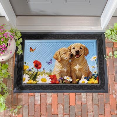 Evergreen "Pet Central Welcome Friends Puppies Embossed Door Mat - 30"" x 18"""