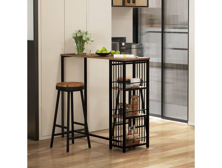 HOMCOM Table de Bar Haute Cuisine Étagères Acier Noir 120cm