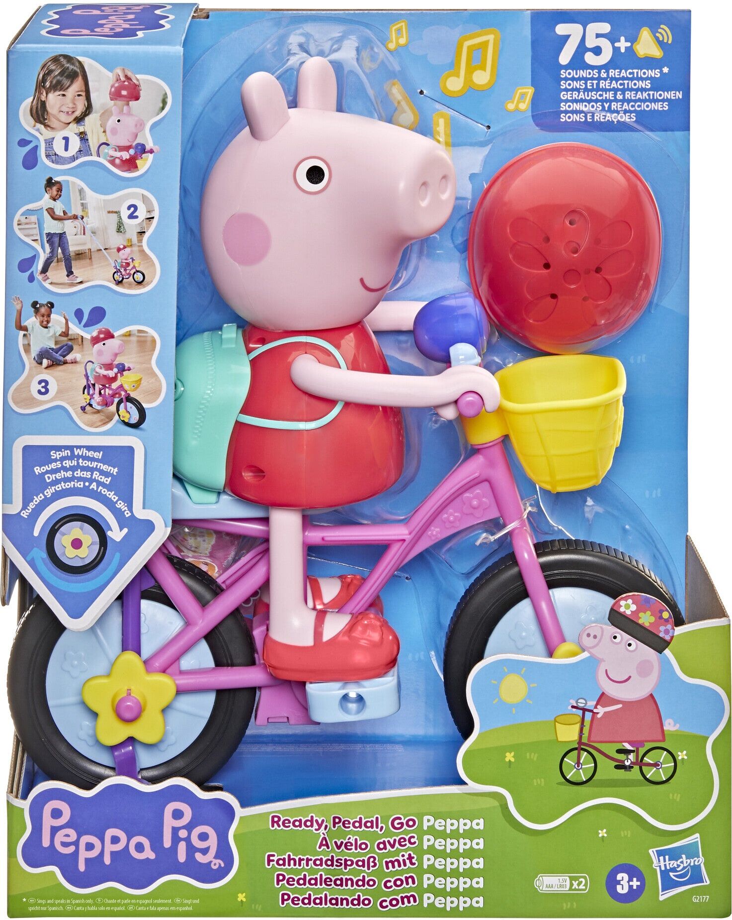 Peppa Pig Ready, Pedal, Go Peppa Interactive Figure and Bicycle Playset for Kids - 20cm Interactive Toy with 75 Sounds and Phrases - Hasbro