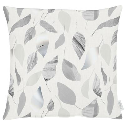 Dekokissen APELT "3406, Kissenhülle mit Blätterdesign", weiß (grau, weiß, bedruckt), B:49cm L:49cm, Obermaterial: 75% Polyester, 25% Baumwolle, Dekokissen_Sitzkissen_Kissenhüllen, Reißverschluss, ohne Füllung, Herbstblätter