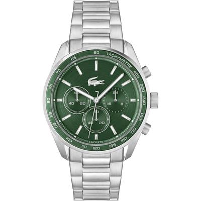 Chronograph LACOSTE "VANCOUVER", silber (silberfarben, grün, grün), Armbanduhren, Herren, silberfarben-grün, Chronograph, Quarzuhr, Armbanduhr, Herrenuhr, Stoppfunktion, Edelstahlarmband