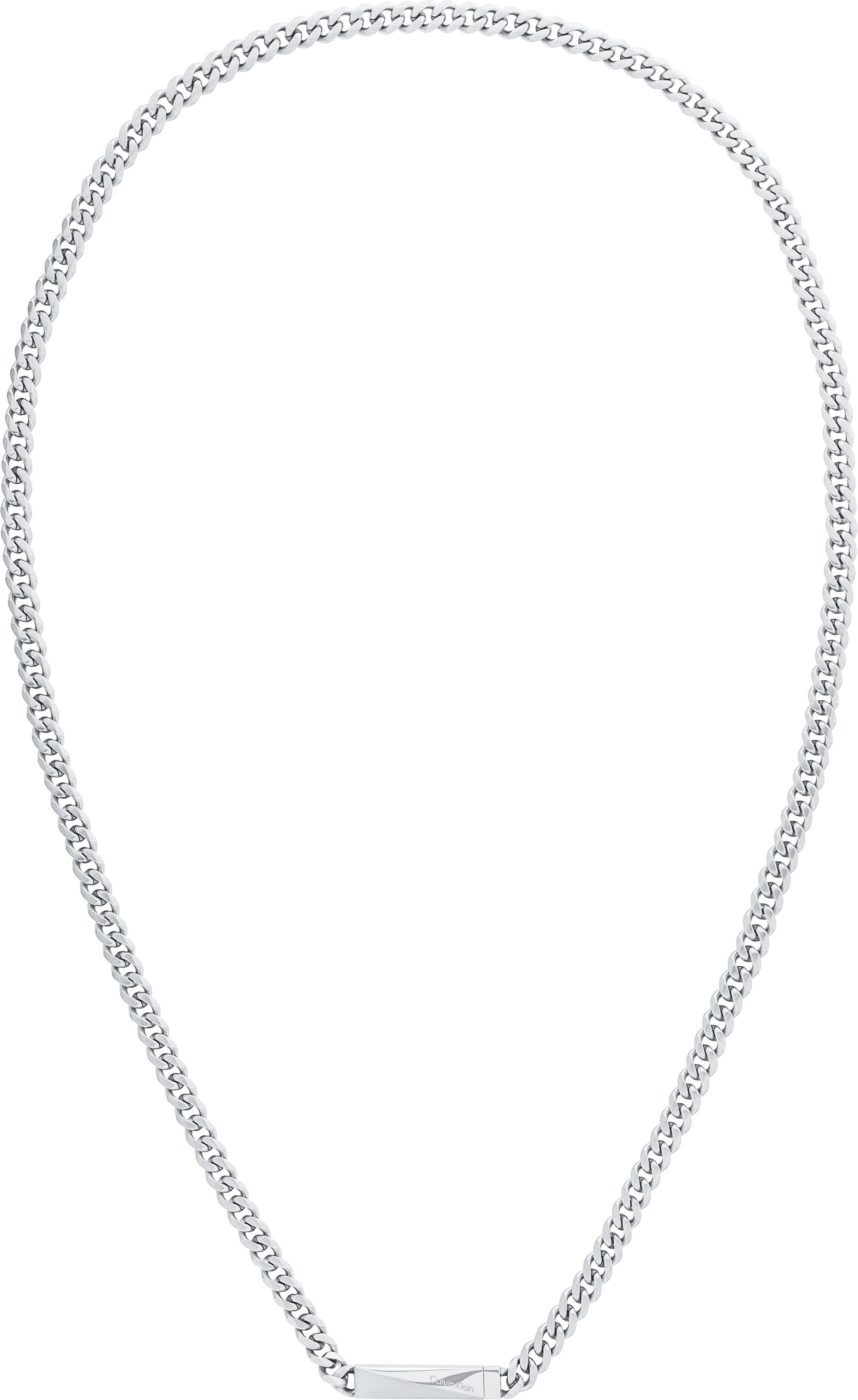 Kette mit Anhänger CALVIN KLEIN "Schmuck Edelstahl Halsschmuck Halskette Panzerkette ICONIC ID", silber (edelstahlfarben), Halsketten, Herren, Edelstahl, L: 61