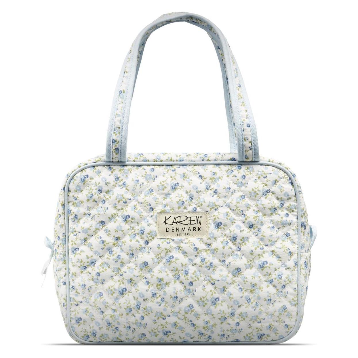 Karen - Grosse Kulturtasche mit Henkel - Blau klein geblümte Steppdecke - Large (10075-861)