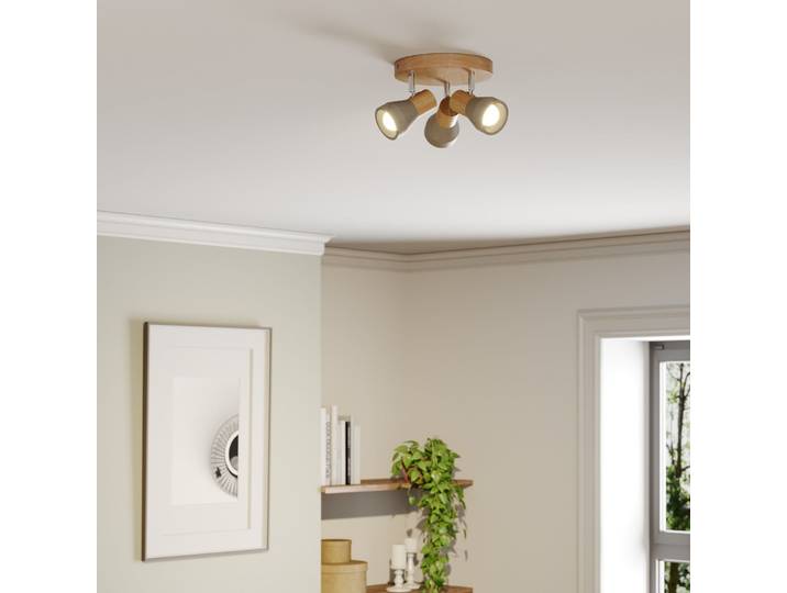Filiz Round Plafonnier Concrete/Wood - Lindby - Chambre à coucher - Scandinave - Béton - Multi-ampoules