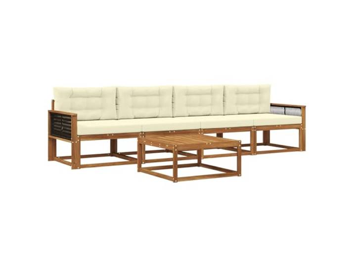 HFMDRMU Outdoor-Sofagarnitur mit Kissen 5 pcs Natur und Creme, massives Akazienholz, modernes Lattenrahmen-Design, wetterbeständig für Garten, Terrasse, Balkon