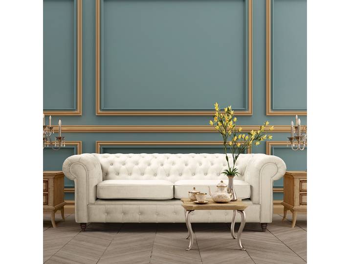 Sofa Beige Microfaser Valeria 218cm Gleichschenklig Keine Funktion Glamour