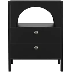 STILVORA Nachttisch MDF Schwarz mit 2 Schubladen und offenem Fach, wasserfest
