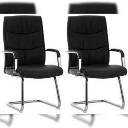 DELUKE® 2er Set Stühle KARO - 105x49x60cm, Schwarz | Kunstleder | Metall in Chromoptik Gestell | Konferenzstuhl Wartezimmerstuhl