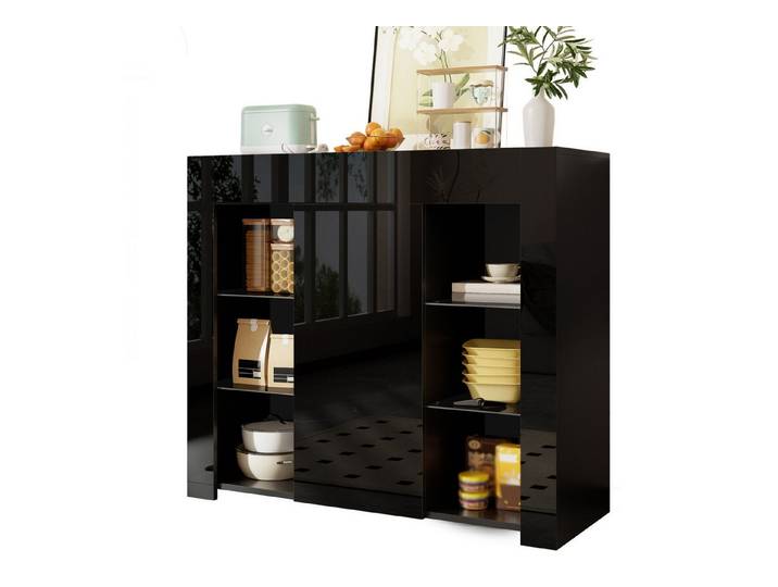 Fine Life Pro Sideboard Modernes Schwarzes Buffet mit Hochglanz-Front