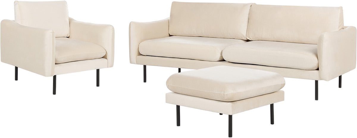 Vinterbro Bankenset met Ottomaan - Lichtbeige Fluweel - Modern Design