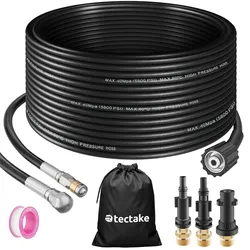 tectake Rohrreinigungsschlauch-Set inkl. 2 Düsen & 3 Adaptern  Schwarz
