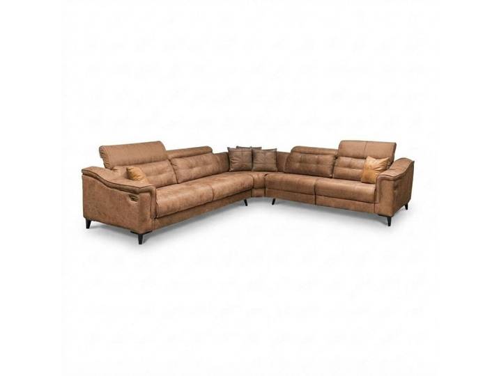 JVmoebel Ecksofa Graues L-förmiges Ledersofa mit Kopfstütze und hochwertiger Polsterung, 3 Teile, Made in Europa