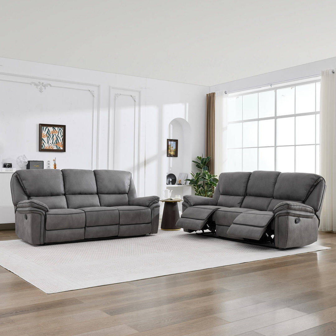 17 Stories Reclining Fabric Sofa Light Grey 3+3 Seater