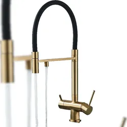 KLARWERK® Lana | Flex 3-Wege Armatur Edelstahl Gold Schwarz | Trinkwasser Wasserhahn Küche | Osmose Sprudel Mischbatterie U-Auslauf 3 Anschlüsse