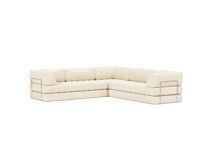 Modul-Ecksofa CozyPad geschlossen Weiß/Beige Cordstoff Corduroy 312cm mit Schlaffunktion Modern