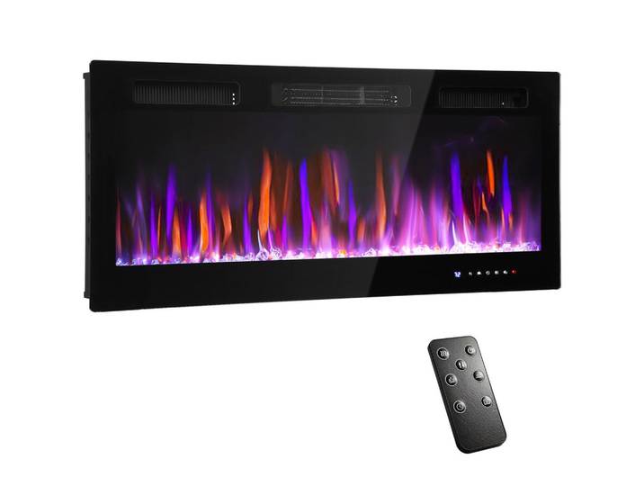 Homcom Elektrokamin mit Heizung 11 farbigen Flammeneffekten 12 Kristallfarben, Schwarz, Metall, 9.4x47x106.7 cm, Elektrogeräte, Heizgeräte, Elektrokamine